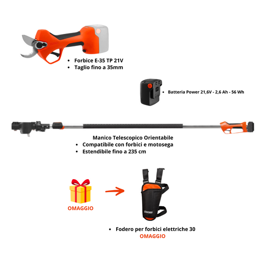 Kit Forbice Stocker Magma E-35 TP con Batteria + Asta e Fodero Omaggio