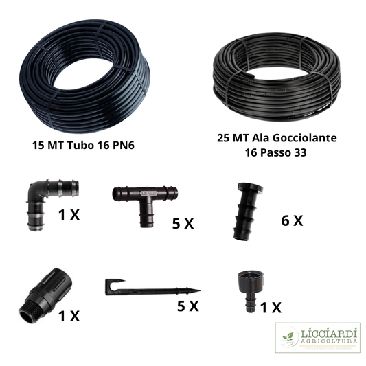 Kit Irrigazione a Goccia con Ala Gocciolante 25Mt