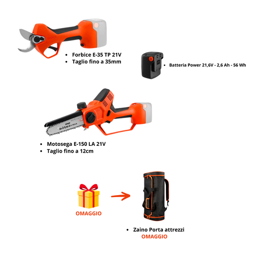 Kit Potatura Stocker - Forbice, Motosega, Batteria | Zaino e Lubrificante in Omaggio