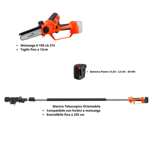 Kit Potatura Stocker E-150 | Motosega + Asta + Batteria