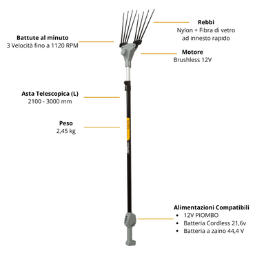 Abbacchiatore Elettrico Volpi Super Bomber 195L 12V - 3 Batterie e Caricabatterie Inclusi