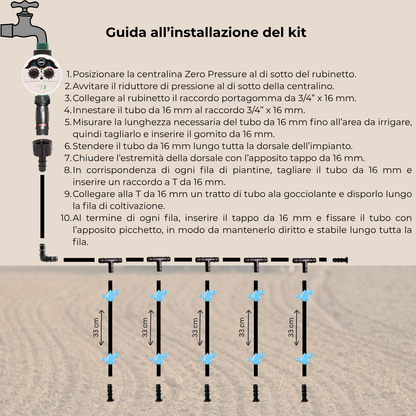 Kit Irrigazione a Goccia con Ala Gocciolante 50Mt con Centralina Rain Zero Pressure