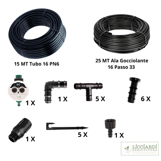 Kit Irrigazione a Goccia con Ala Gocciolante 25 metri e Centralina Zero Pressure