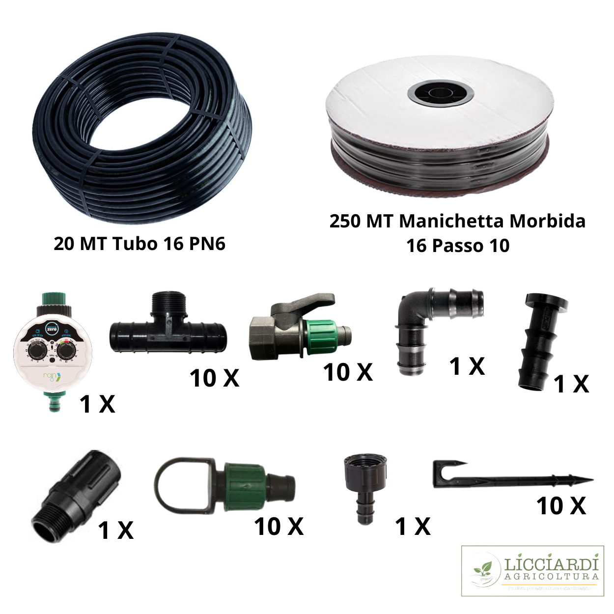 Kit Irrigazione con Manichetta Gocciolante 250 mt con Centralina Rain Zero Pressure
