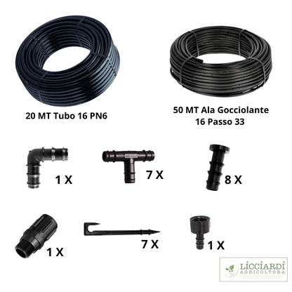 Kit Irrigazione a Goccia con Ala Gocciolante 50Mt