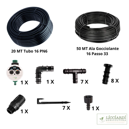 Kit Irrigazione a Goccia con Ala Gocciolante 50Mt con Centralina Rain Zero Pressure