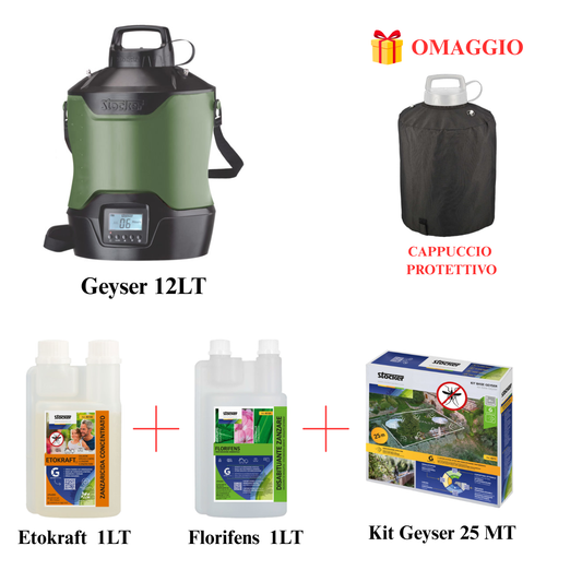 Kit Geyser 12 LT Stocker: Sistema Antizanzare Completo per Copertura Fino a 40m²
