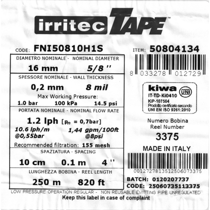 Manichetta Gocciolante 16 mm 250 Metri Passo 10 cm - Irritec